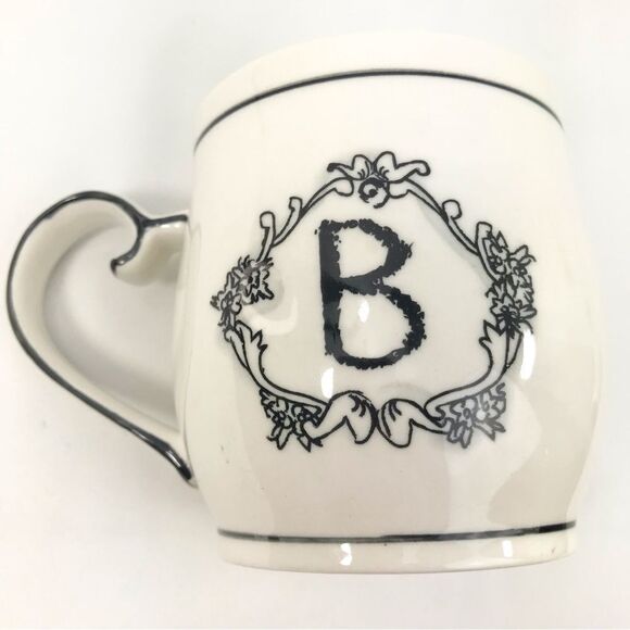Anthropologie Katie Mandy Black Monogram Initial Letter “B” White Ceramic Mug - Picture 7 of 12